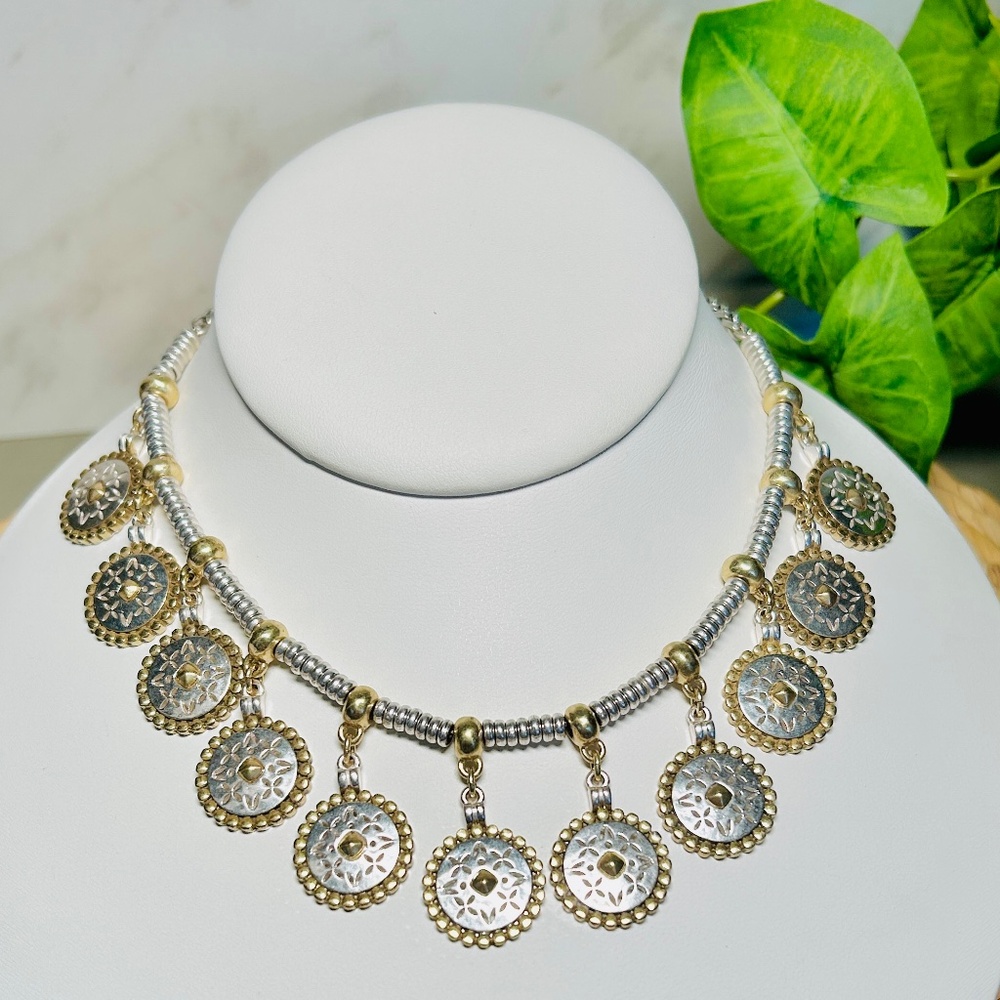 Lucky Brand Two-Toned Cutout Medallion Collar Necklace